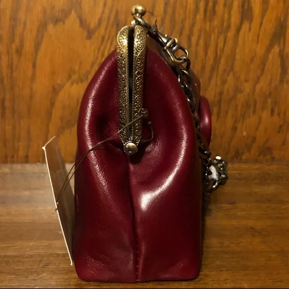 NWT-Patricia Nash-SET-Borriana Rose Crossbody &Mirror Fob Bag Charm-Oxblood-$198 - Picture 6 of 16